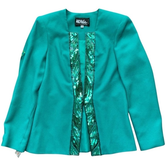 New Ursula Switzerland Jacket Skirt 2 Pc Set Sequined Beaded Teal Green Size 6 - Picture 2 of 12